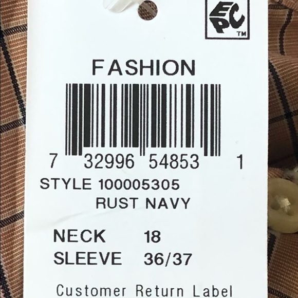 CLUB ROOM Men's Rust Orange Navy Grid Regular Fit Dress Shirt NEW 18 36/37 - Picture 3 of 3